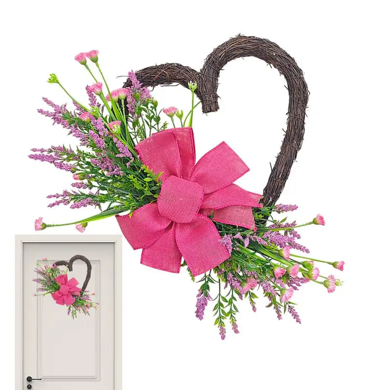 Valentines Day Heart Shaped Wreath Front Door Love Wreath Heart Vines with Flower Wreath Romantic Decor For Wall Window Door