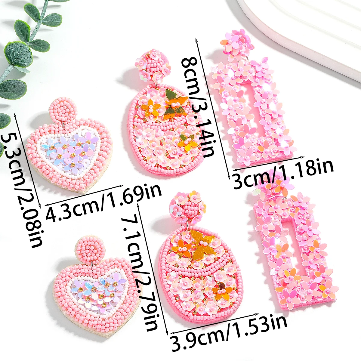 أقراط مطرزة بالأرز الحلو لعيد الحب للنساء، أقراط على شكل قلب هندسية ملونة مصنوعة يدويًا، إكسسوارات أذن للحفلات