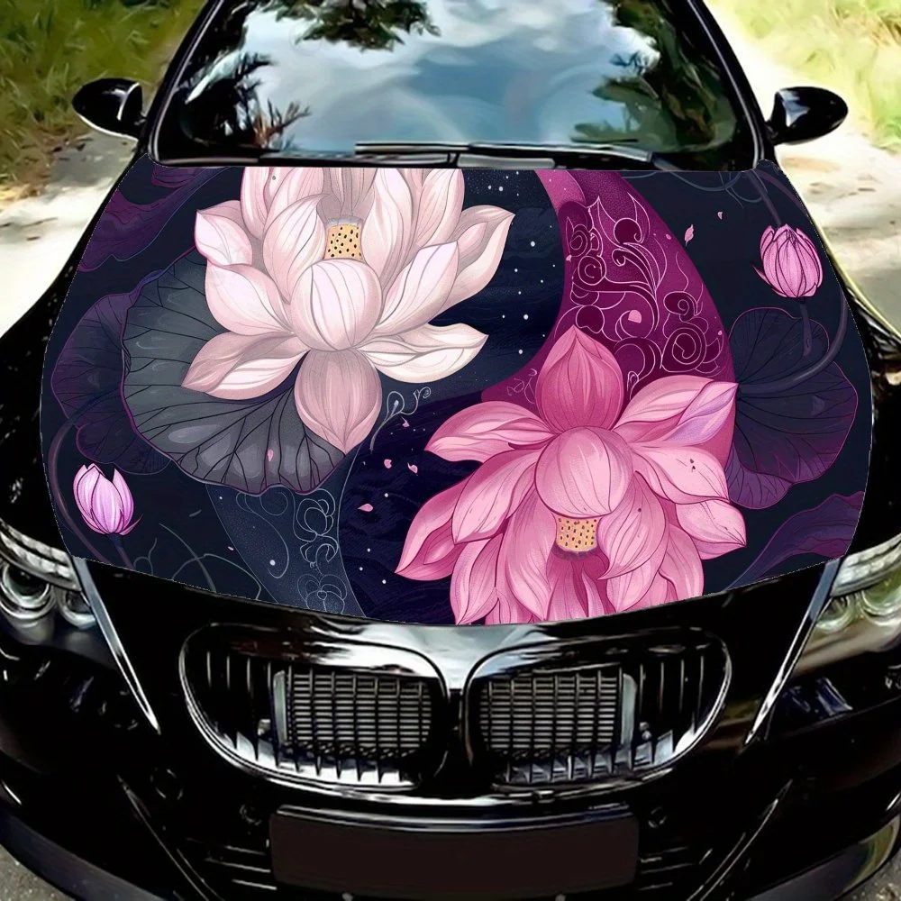 

Mysterious Blooming of Dreamy Lotuses PVC Car Vinyl Wraps, Self-Adhesive Waterproof Car Hood Decal Sticker, Car Decoration Prote