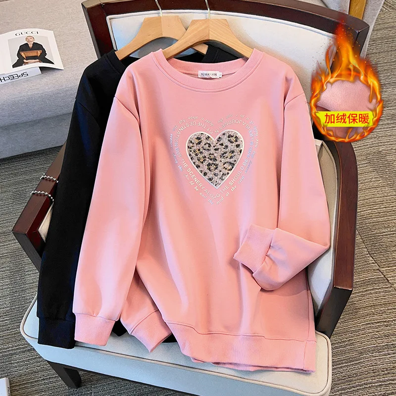 175 kg plus size dames buste 170 lente herfst losse ronde hals lange mouw bedrukt sweatshirt zwart roze 5XL 6XL 7XL 8XL 9XL