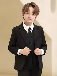 Children Black Wedding Suit Teenager Kids Piano Ceremony Tuxedo Dress Flower Boys Photograph Blazer Party Performance Costume