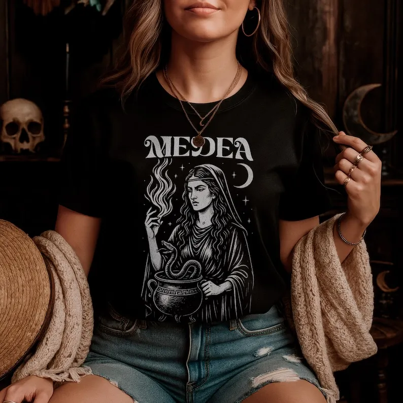Medea Greek Mythology T-Shirt Dark Feminine Witchcore Tee Sorceress of Spells Shirt Witches Mystical Tee for Her Occult T-shirt