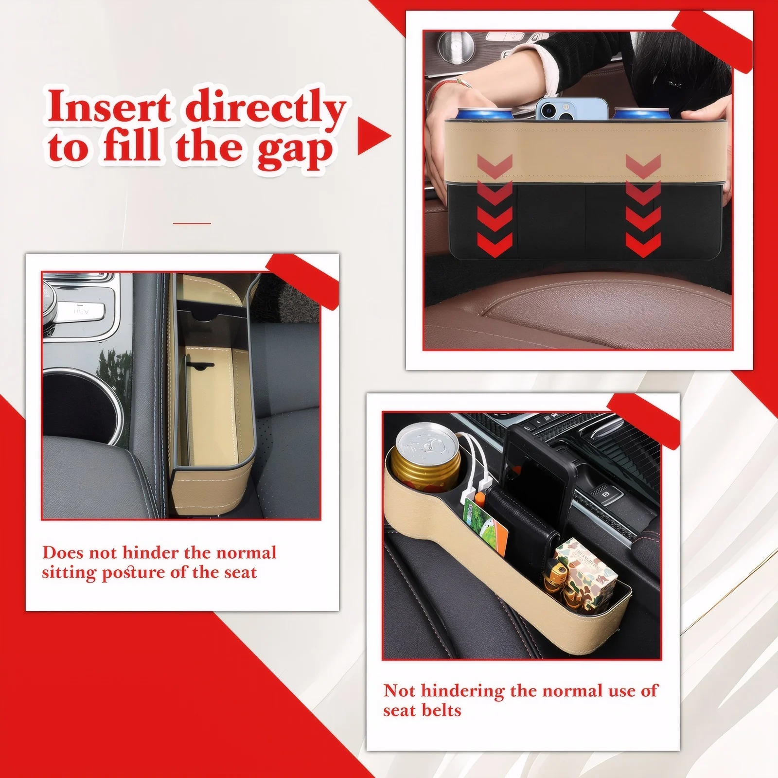 2x Beige Universal Car Seat Gap Storage Box Solution For Cluttered Cars Unique Car Storage Boxes