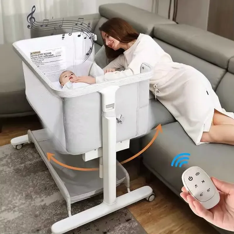 Factory-made adjustable height baby cradle with swing function, structural stability, comfort, metal frame, suitable for