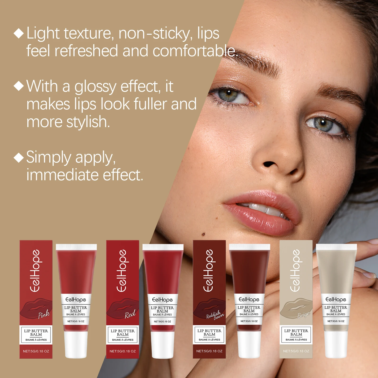 Eelhope - Juego de 4 Bálsamos Labiales en Barra, Hidratación Profunda, Larga Duración, No Pegajoso, Maquillaje Labial con Color, Envío Rápido, Kit de Regalo, 20 g