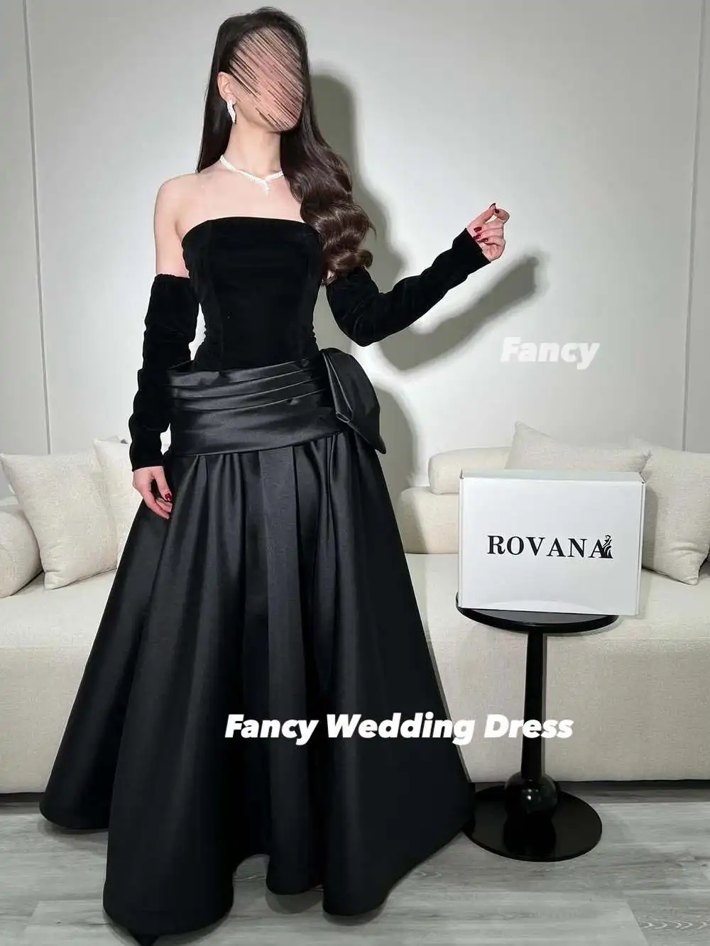 فستان سهرة أنيق بدون حمالات في المملكة العربية السعودية فستان حفلات من الساتان الناعم على شكل حرف A فستان حفلات مشد خلفي مخصص بأكمام #2