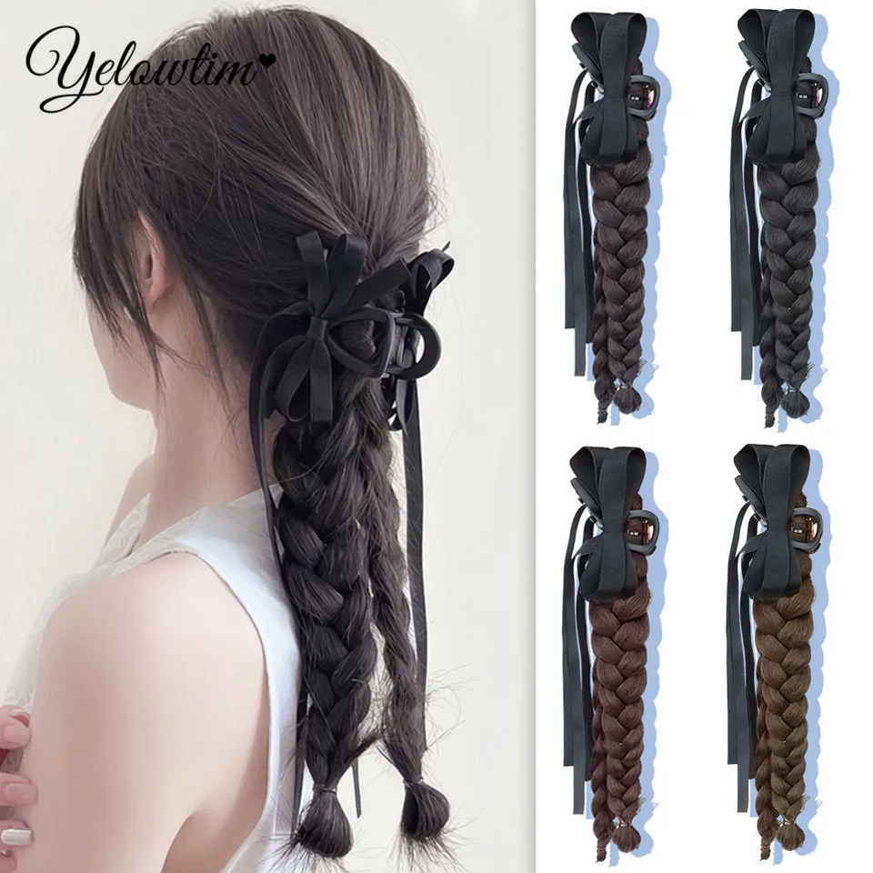 YELOWTIM Synthetische Lange Twist Braid Pferdeschwanz Extensions Mit Klaue Clip Boxen Geflochtene Haar Extensions Für Frauen Tägliche Party