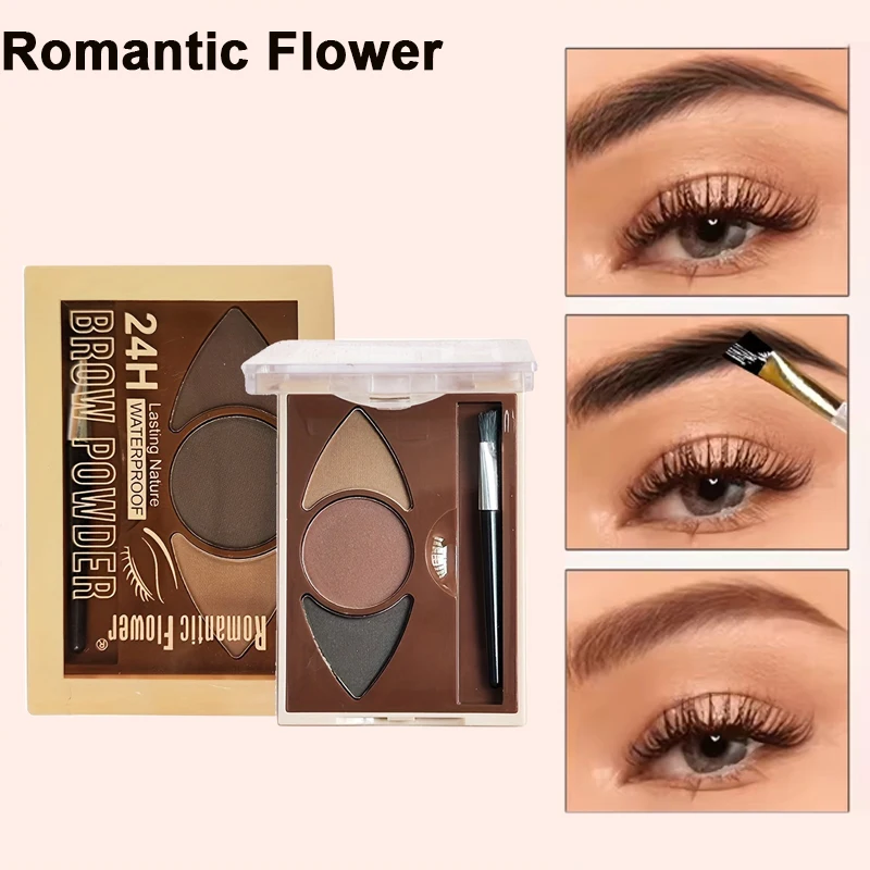 Multifunktionales 3-Farben-Augenbrauenpuder-Set mit Pinsel – langlebiges, wischfestes, natürliches 3D-Brauen-Kontur-Make-up-Set