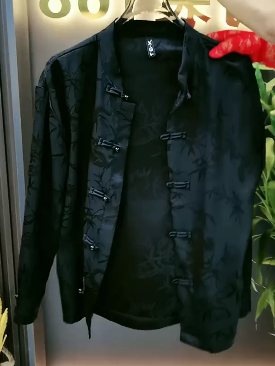 

New Men's Summer Thin Bamboo Le Dragon Casual irt Tang Costume Button down Luxury Faionable Lightweight Trendy