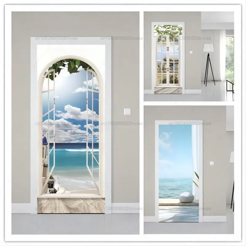Window View, Door Sticker, Room Decoration Sticker, 3D Door Wall Painting, PVC Waterproof Sticker
