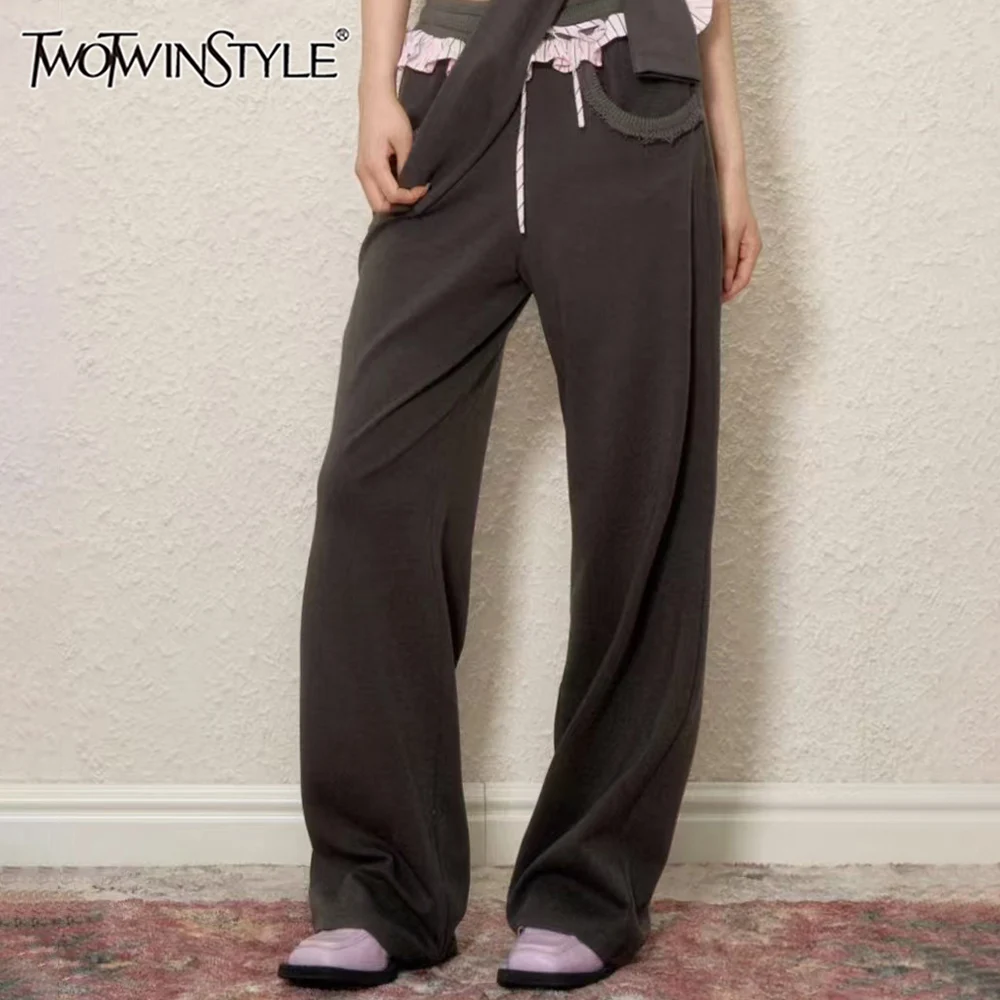 

TWOTWINSTYLE Solid Spliced Lace Up Loose Pants for Women High Waist Temperament Pants Female Fashion Style New