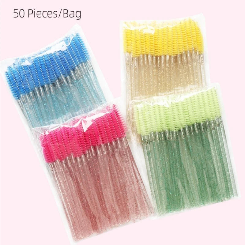 Brosse de mascara en spirale de poulet avec poils en nylon, baguette en cristal, détail de maquillage personnalisable, 4 sacs par lot