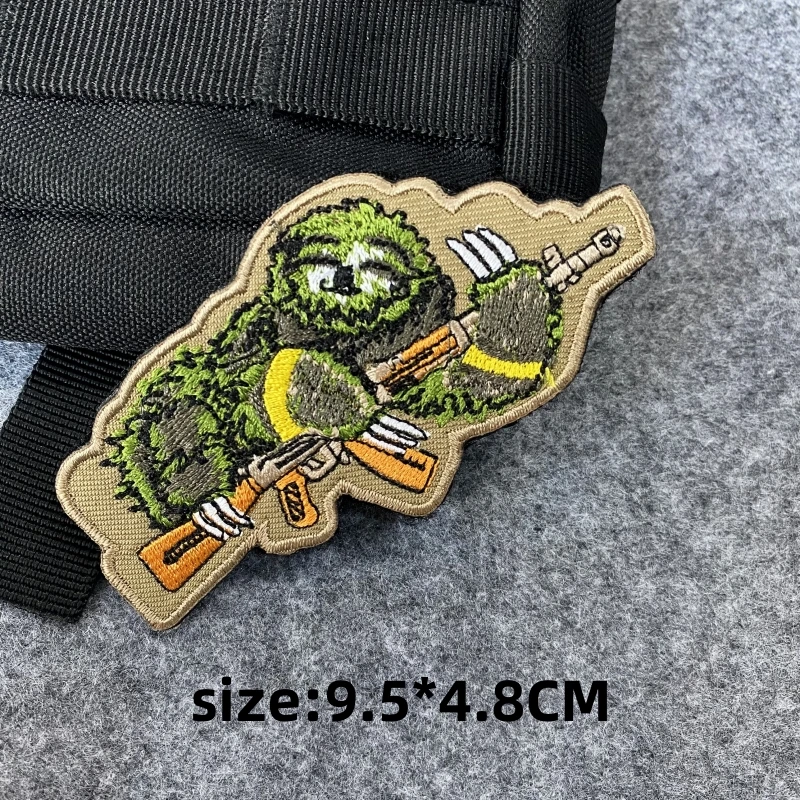 Sloth with Gun Tactical Moral Badge Backpack Embroidery Hook and Loop Patch Morale Armband Stickers Military Patches on Clothes