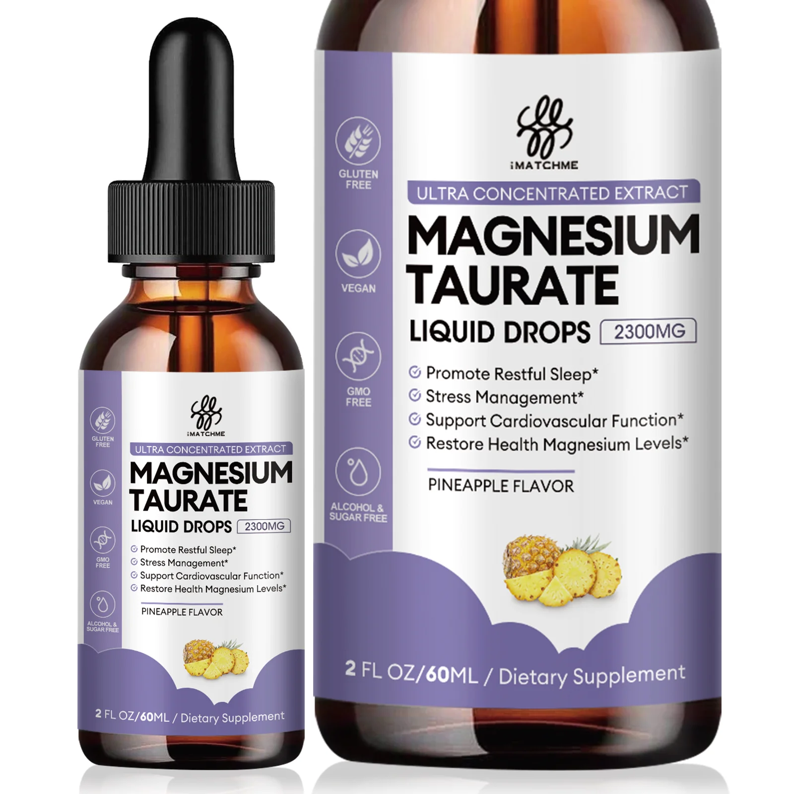 Taurate Magnesium Liquid Drops with Magnesium with Vitamin B6 & COQ10, Pineapple Flavor, Calm Mood, Muscle & Sleep for Adults