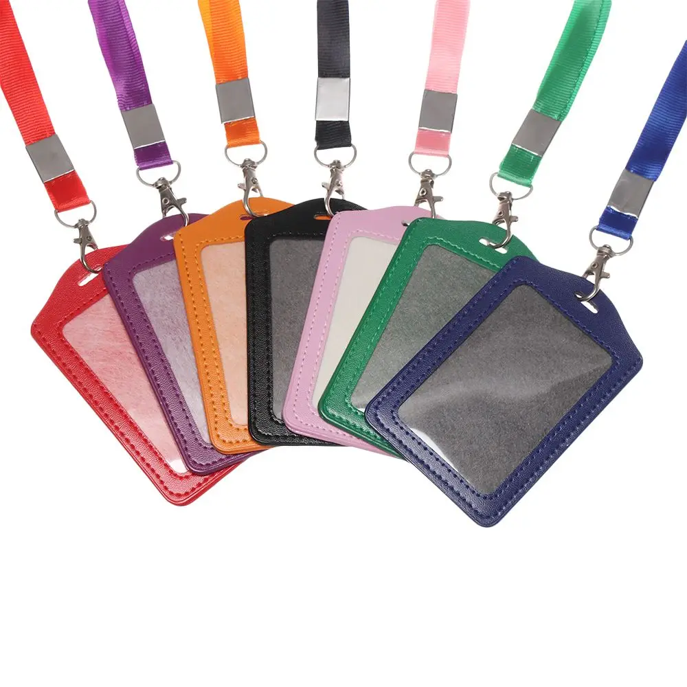 Multicolor Card Holders With Lanyard PU Bank Card Name Credit Card Holders Neck Strap Card Protective Shell Bus ID Holders