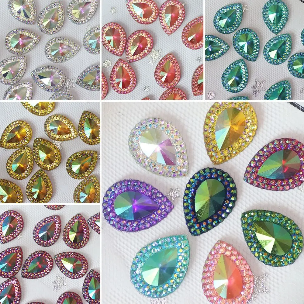 50 szt. Luksusowa dekoracja 13*18mm DIY brokatowa kropla wody Rhinestone AB kolorowa żywica ozdoba kryształowe kamienie aplikacja Flatback