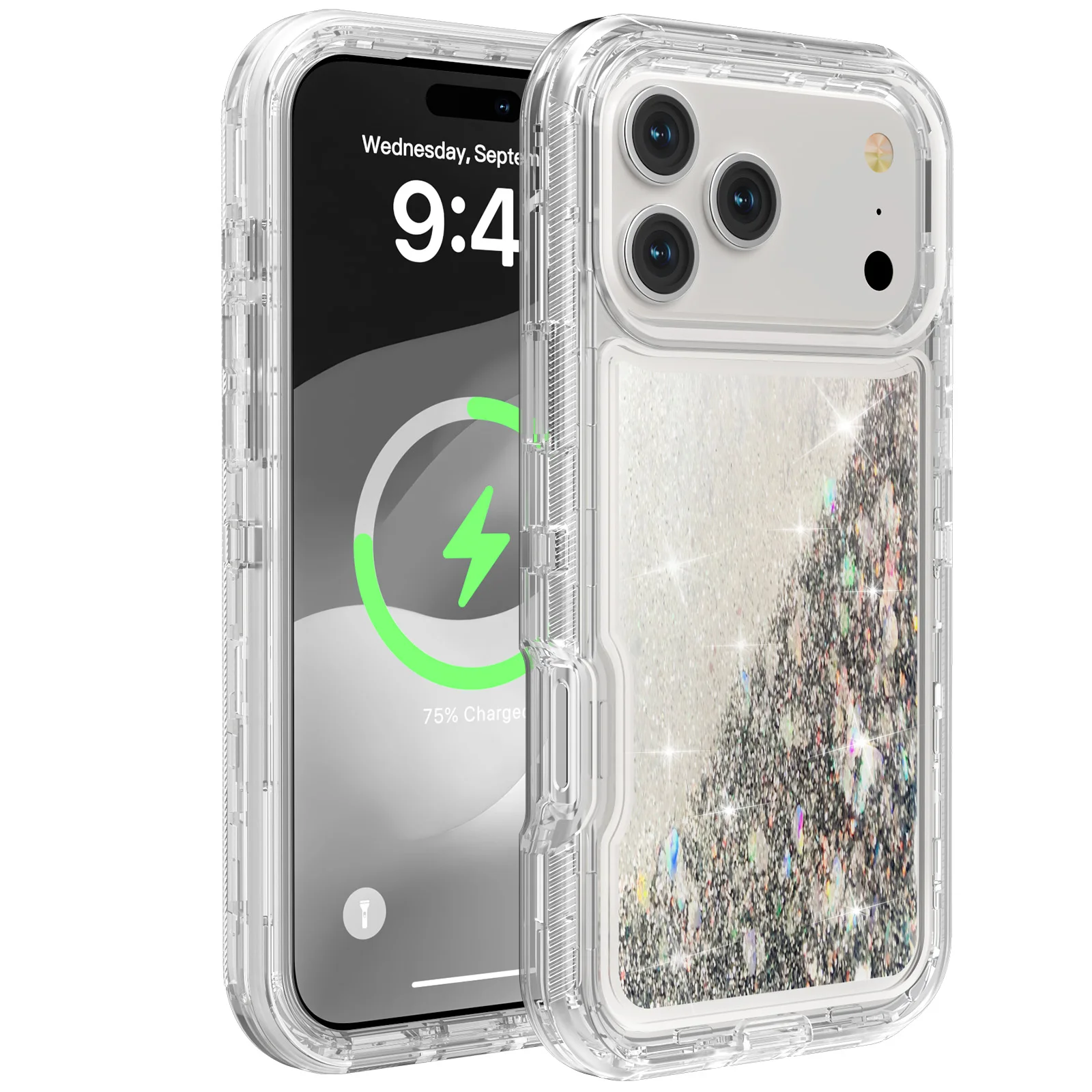 3-in-1 OTT Heavy Duty Glitzer-Flüssig-Quicksand-Box-Handyhülle für iPhone 18 17Air 16 15 14 Pro Max, stoßfeste Schutzhülle in Militärqualität – Detail 12