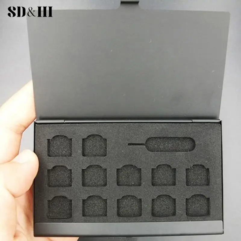 12-Slots-NANO+1-Slot-Card-Pin Aluminum Portable SIM Micro Pin SIM Card Nano Memory Card Storage Box Case Protector Holder 1Pc