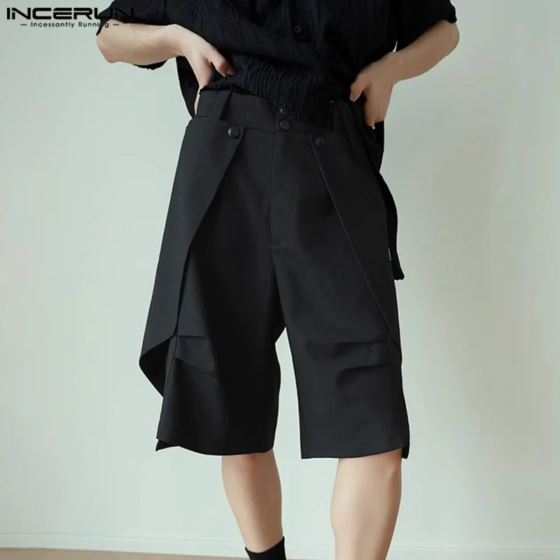 INCERUN Men Irregular Shorts Solid Color Button Loose Joggers Summer Casual Men Bottoms Streetwear 2024 Fashion Shorts S-5XL