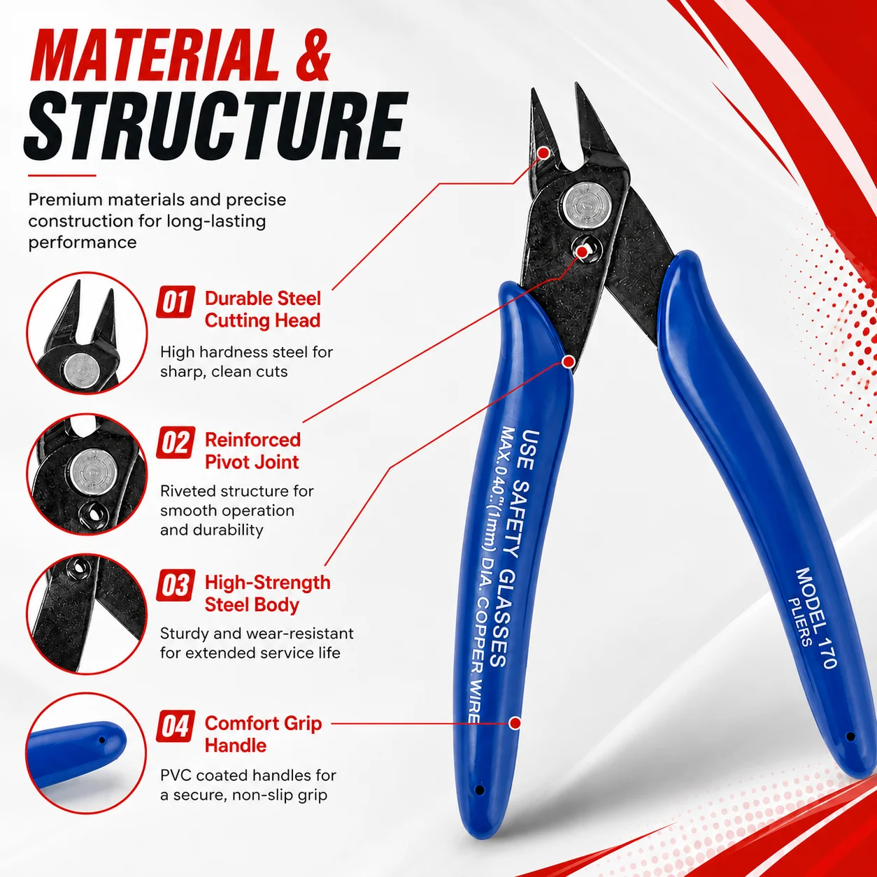 PINMOAP 170mm Combination Pliers Heavy Duty Cutting Pliers Non Slip Handle Wire Cutter For Bicycle Electrician Home Repair Hand
