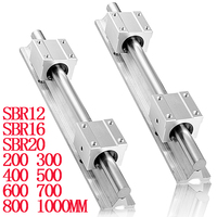 2PC SBR12 SBR16 SBR20 Linear Guide Rail 300 400 500 600 700 800 1000mm Fully Support Rail + 4pc SBR16/12/20UU Linear Beare Block