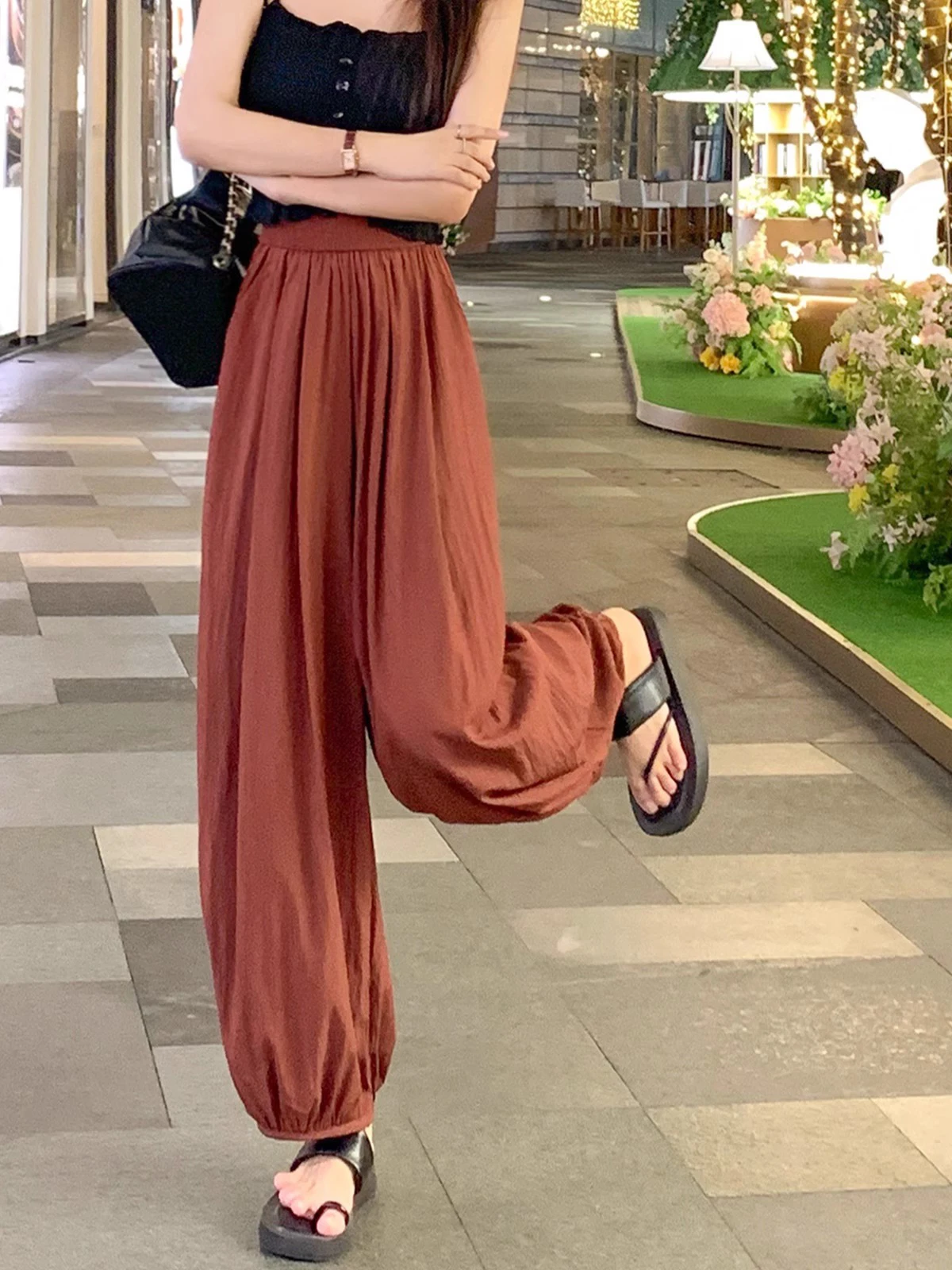 

Ice Silk Qui Dry Sports Pants Women Summer Thin High Waist Cuffed ort Nine Points Harem Lantern Pants Casual Commute Sle