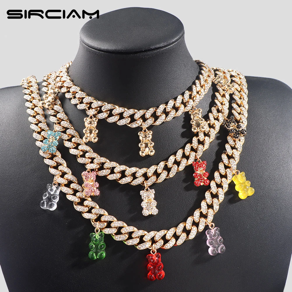 

Gold Color 13MM Curb Cuban Link Necklace For Women Men Colorful Gummy Bear Cuban Chain Choker Necklaces Punk Hip Hop Jewelry New