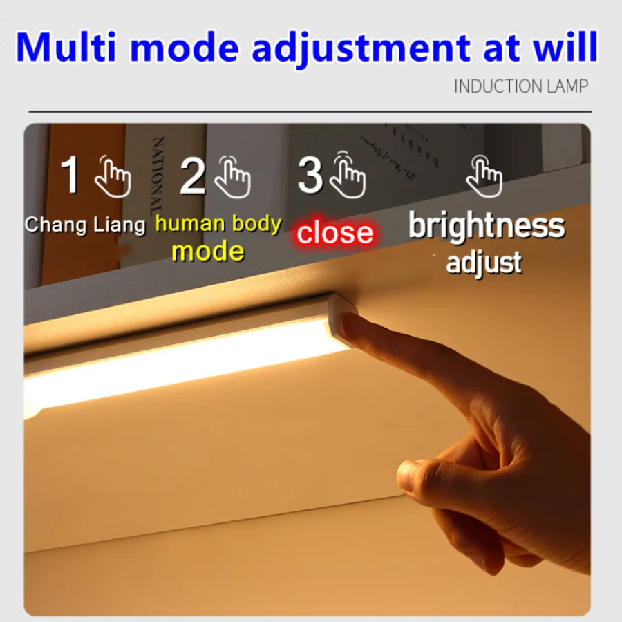 LED Night Light Motion Sensor USB Rechargeable Lamp Led Light For Kitchen Wardrobe Cabinet Lighting 22cm/32cm/52cm Aluminum LEDs