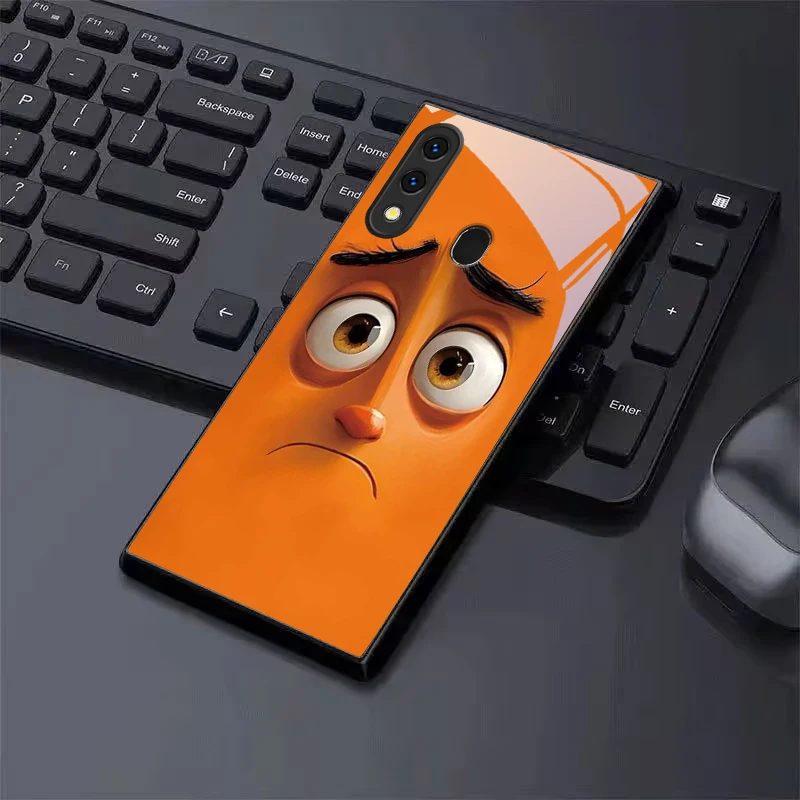 Чехол для телефона Pouty Orange Buddy из черного стекла для Samsung A20 A21s A22 A23 A24 A25 A26 A42 A90 A50 A55 A52s A56 A70 A71.