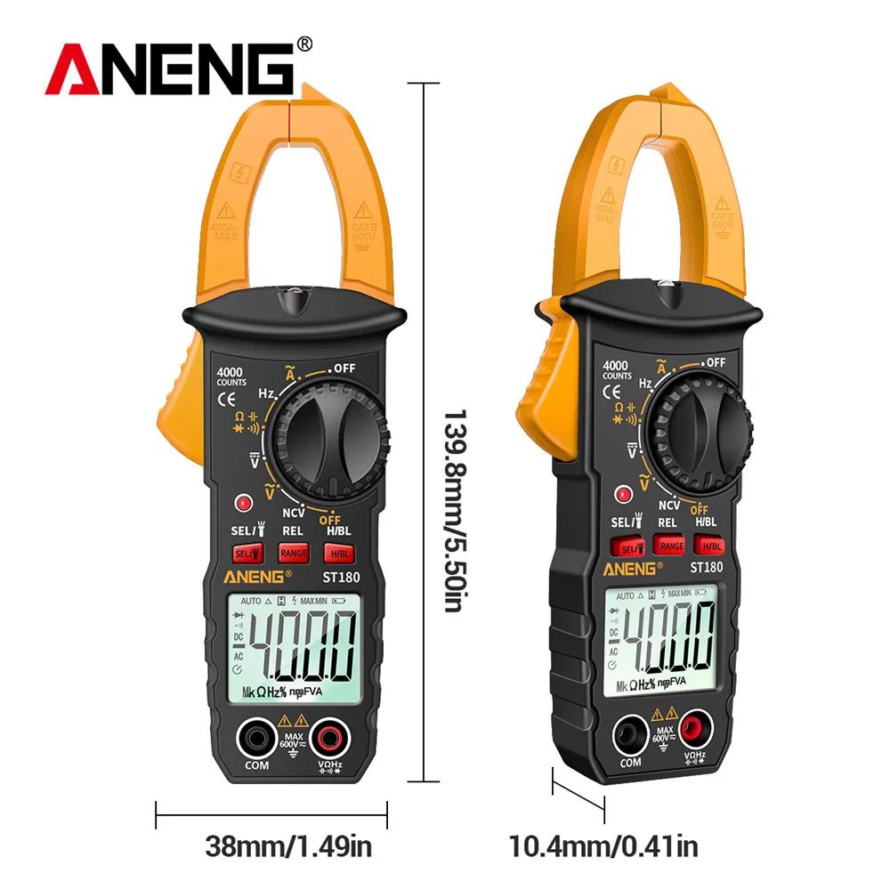 ANENG ST180 4000 Counts Digital Multimeter Clamp Meter AC Current Voltage Amp Hz Capacitance NCV Ohm Tester Tool
