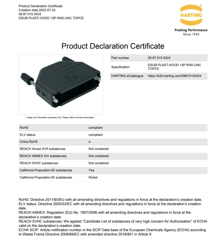 09670150424 Harting Dsub 2 Kunststoff hauben