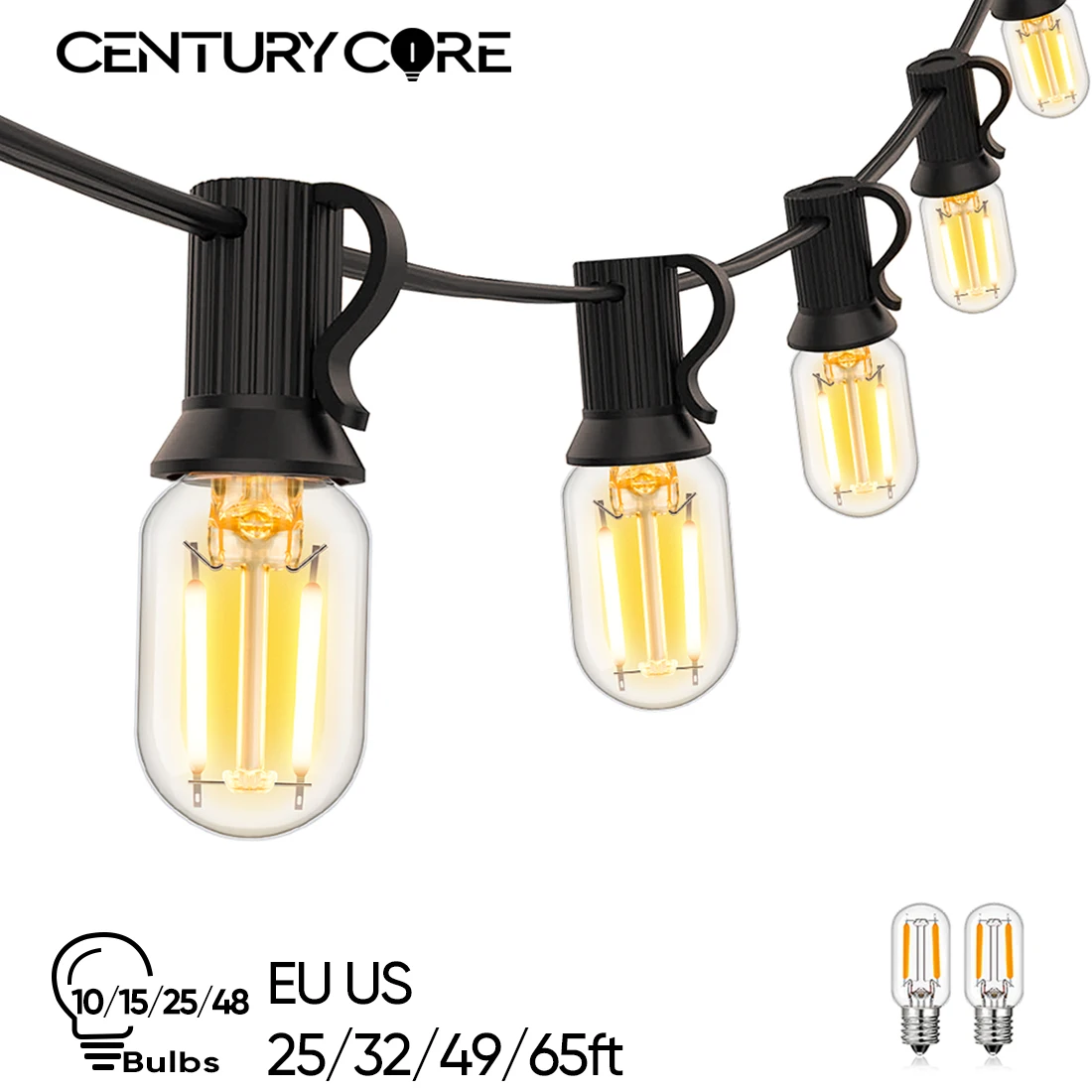 Impermeável ao ar livre luzes LED guirlanda, luz branca quente, Camping decoração, festa de casamento, quintal, E12, 220V, 110V, T22