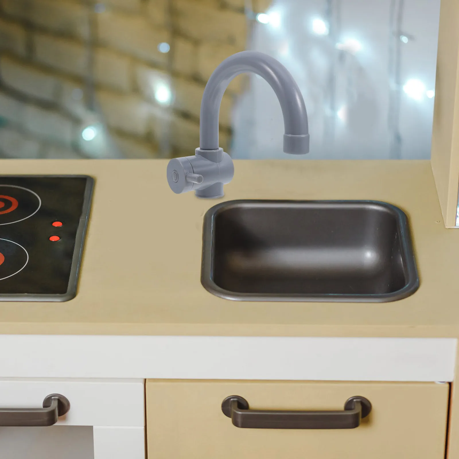 2Pcs Play Kitchen Faucet: Sturdy Plastic Pretend Sink Attachment for Indoor Outdoor Use, Children's Role Playing Accessories