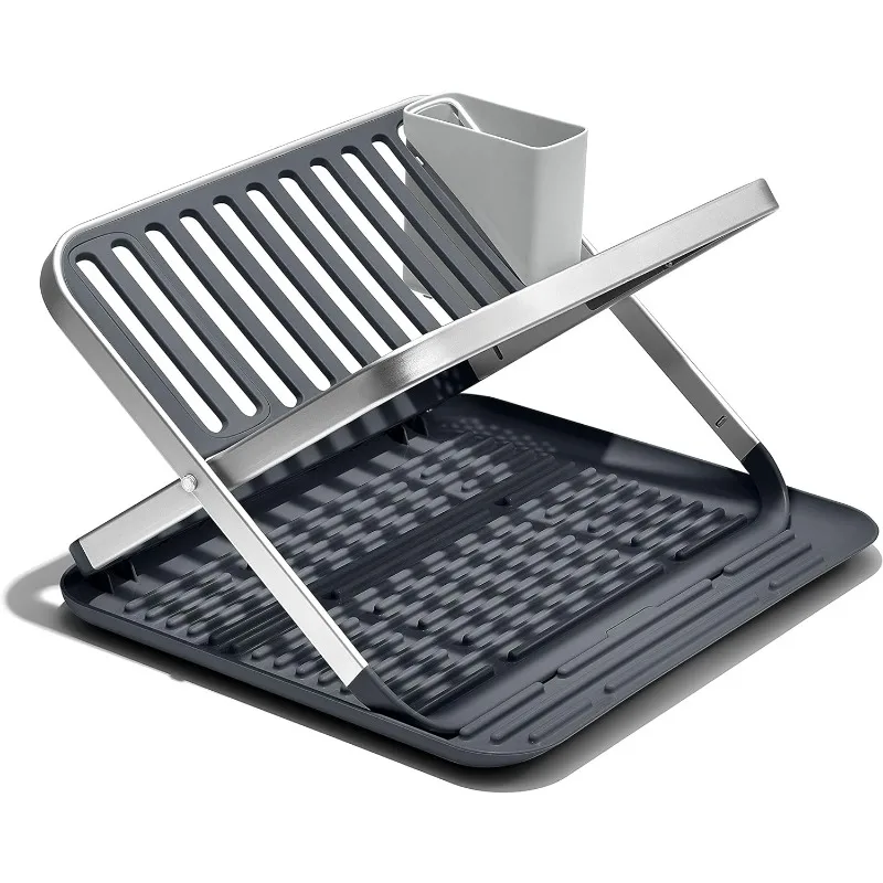 

Good Grips Aluminum Fold Flat Dish Drying Rack, 2-Tier, with Drainboard, for Kitchen Counter, Collapsible