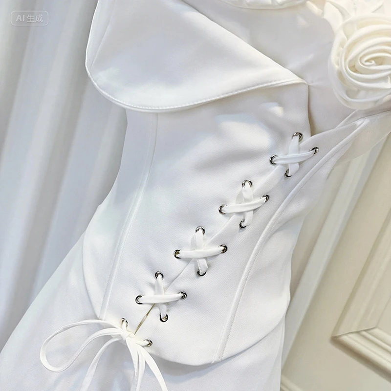 KBQ Effen Slanke Tweedelige Sets voor Vrouwen Vierkante Kraag Mouwloos Gesplitst Applicaties Tops Hoge Taille Mini Rokken Chique Set Vrouwelijke