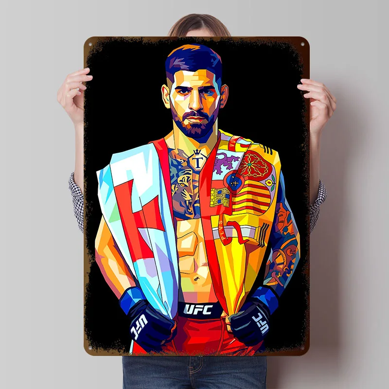 Fighter With Spanish and Templar Symbols Poster Customized Vintage Metal Signs Wall Art Retro Tin Plaque for Living Room Decor
