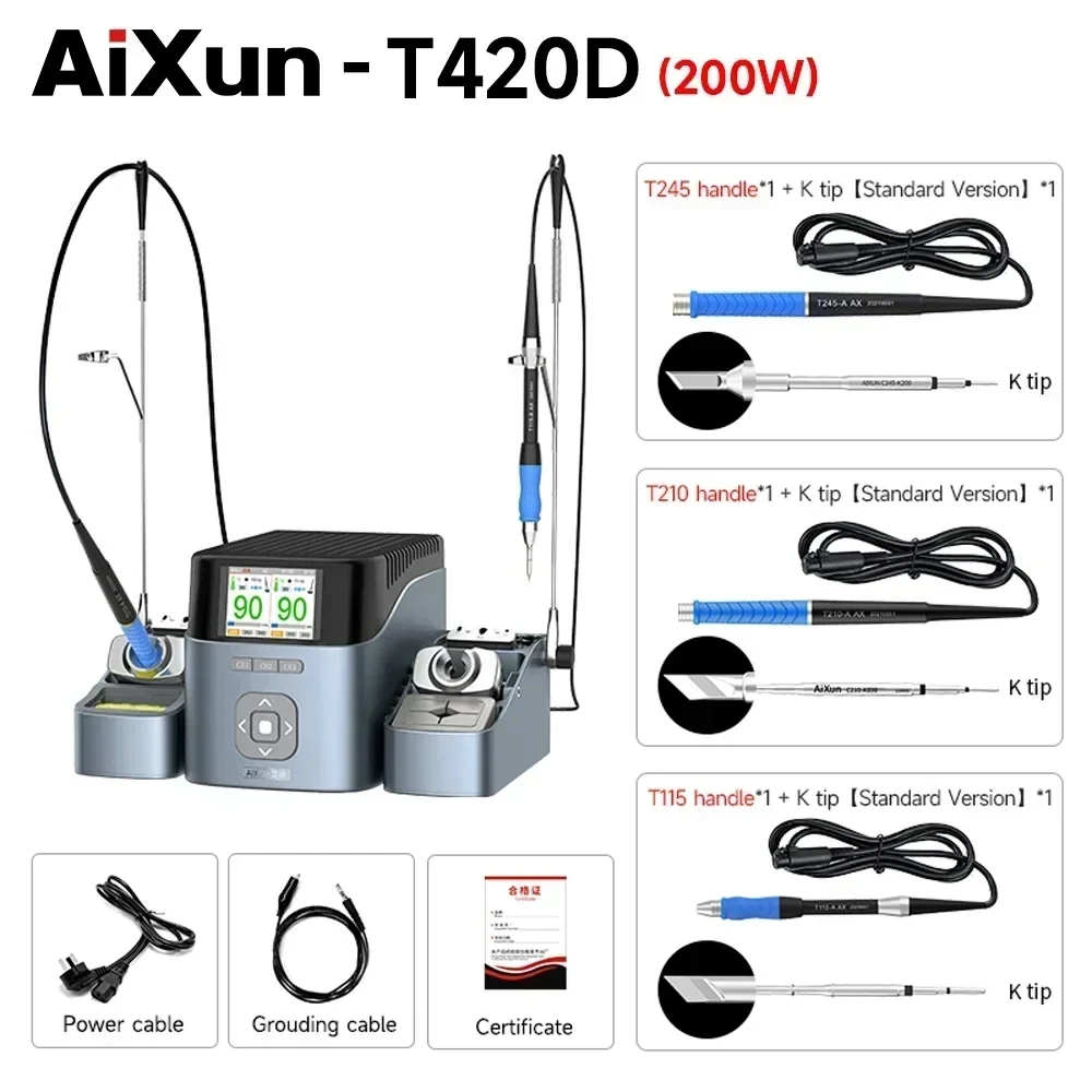 AIXUN T420D Dual-channel intelligent Soldering Station Mobile Phone Welding Repair Fast Heating Supports T245 T210 T115 Handles