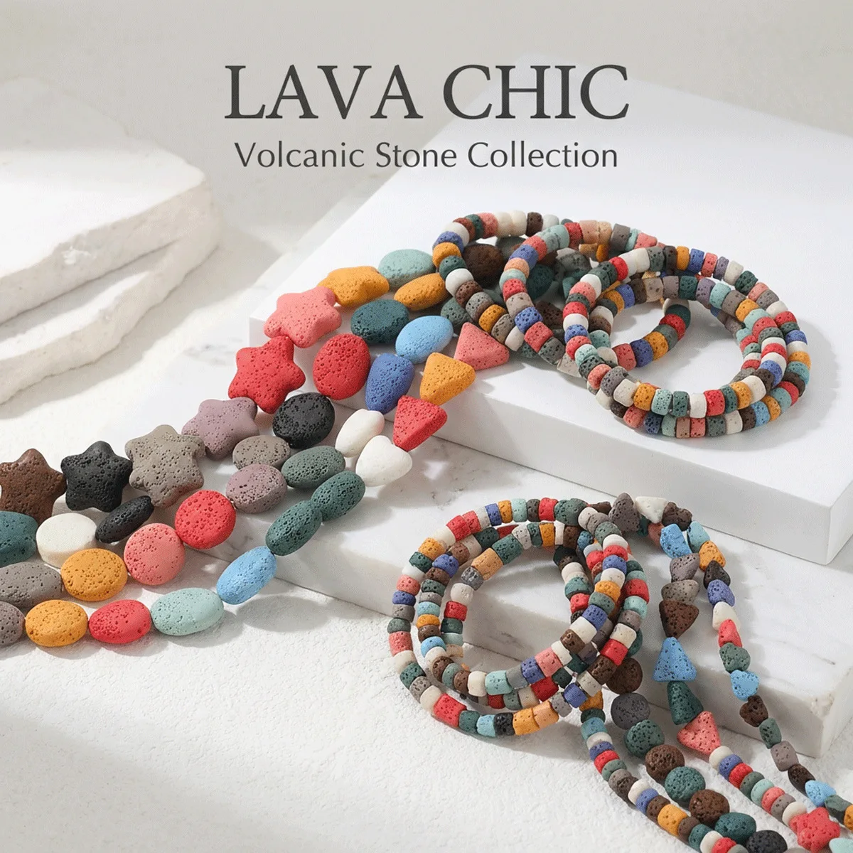 

Lava Stone Volcanic Stone Beaded Bracelets & Pendants, Colorful Boho Healing Jewelry for Women Men