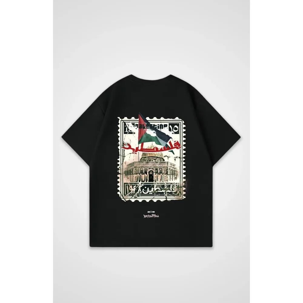 

2025 on the new retro old stamp pattern printing pure cotton men's trendy T-shirt fashion cutting-edge style