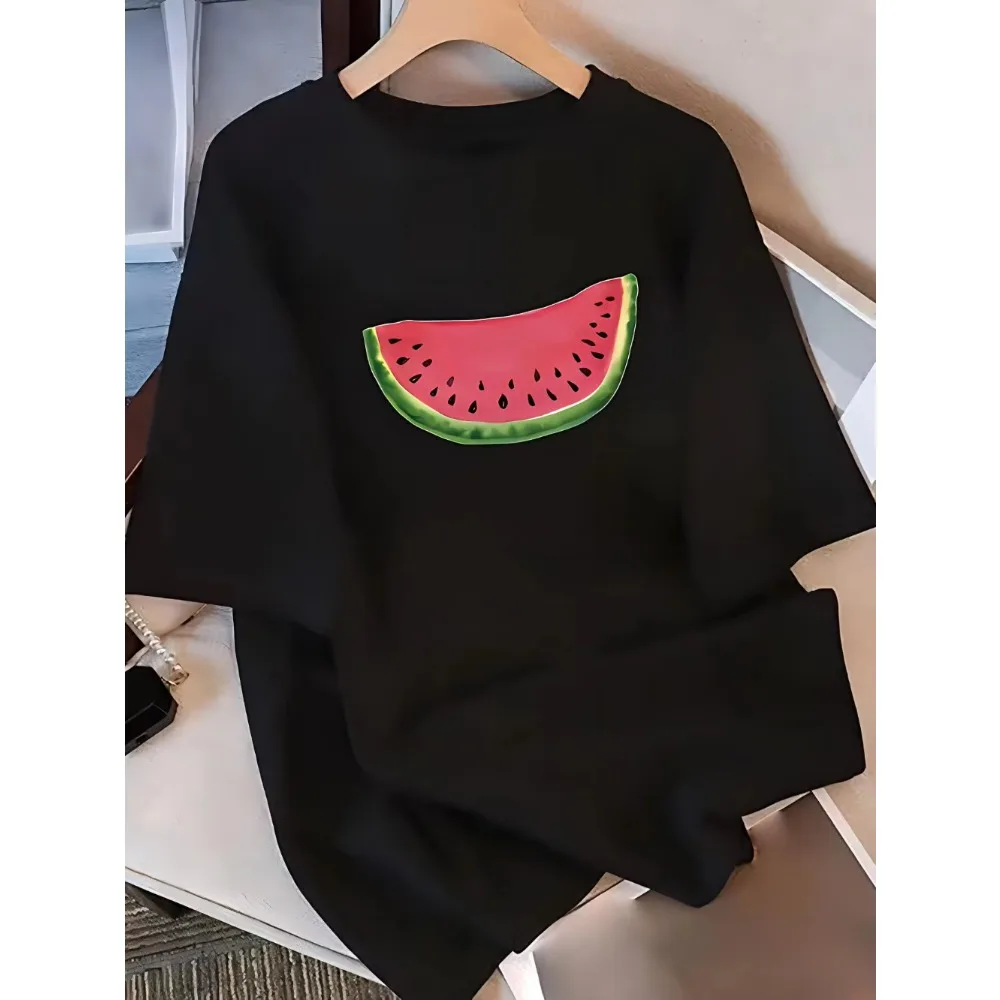 Watermelon Slice Graphic T-Shirts Summer Fruit Cute Aesthetic Casual Tops Crew Neck Short Sleeve for Daily Wear Men Women Tops