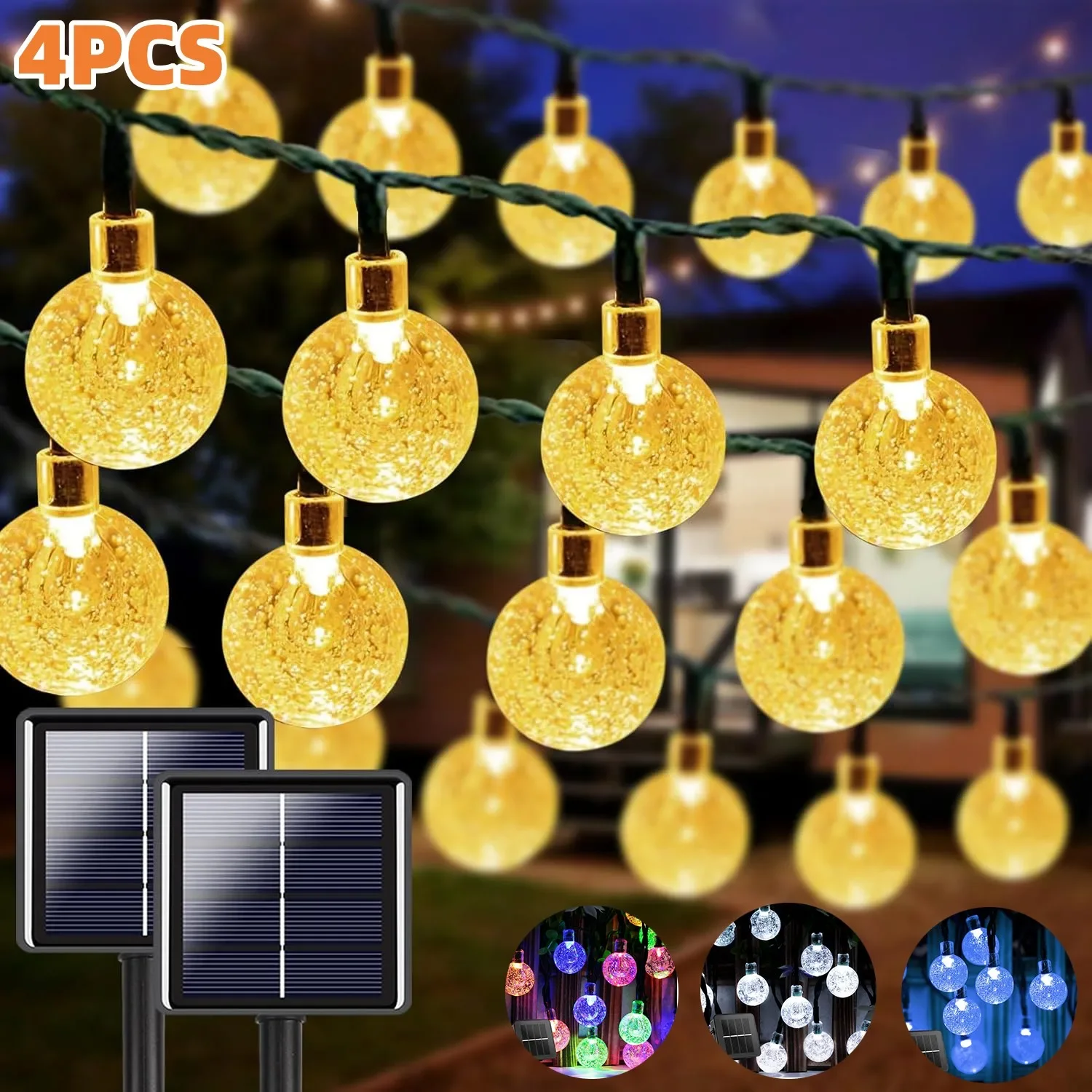 

1/4PCS Solar Crystal Globe LED String Lights 60 LED 8 Lighting Modes IP65 Fairy Light Christmas Garland For Garden Party Decor