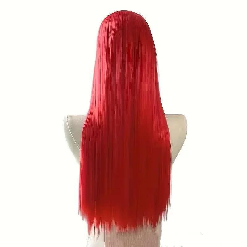 Red synthetic wig with straight long hair - Halloween cosplay wig - costume wig - everyday party wig - wig set for parties