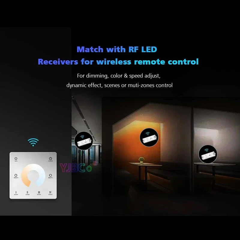 Wall Mounted Touch Panel TW1 Single Color/TW2 CCT/TW4 RGB RGBW/TW5 RGBCCT LED controller monochrome  2.4G Remote Dimmer Switch