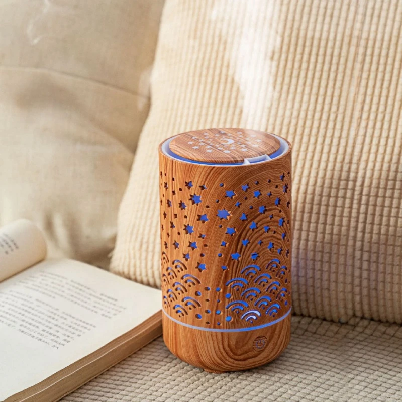 

Wood Grain Air Humidifier 230ml USB Essential Oil Aroma Diffuser Household Bedroom Hydrating Instrument with Colored Night Light