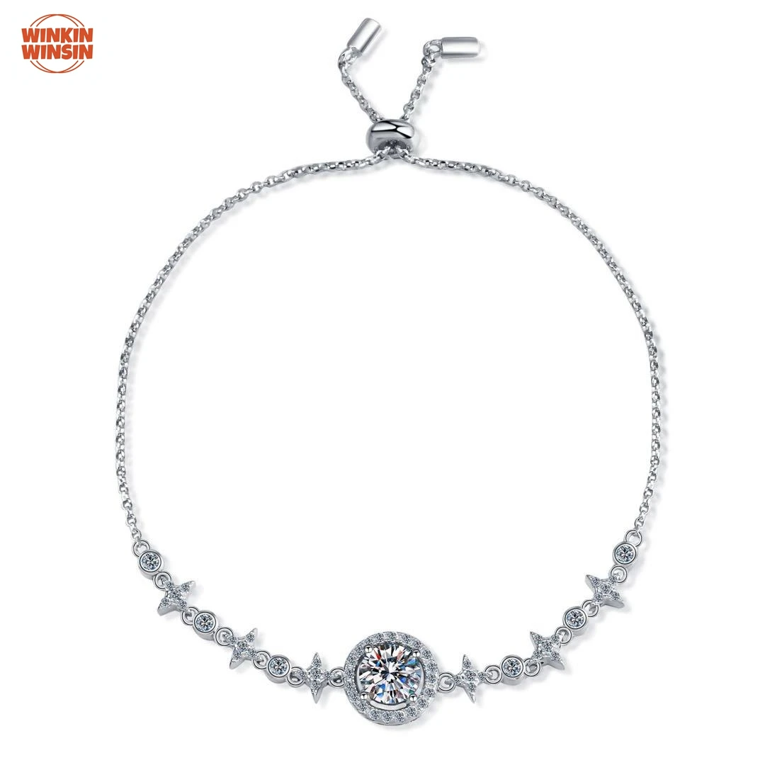 

Winkin Winsin 1-carat s925 sterling silver necklace with a round star and moon bracelet