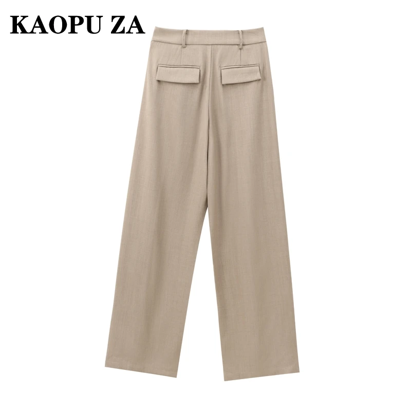 KAOPU ZA 2024 Autumn New Woman Vintage Button Long Pants High Waist Trendy Woman's Solid Color Ruffles Loose Fit zipper Pockets