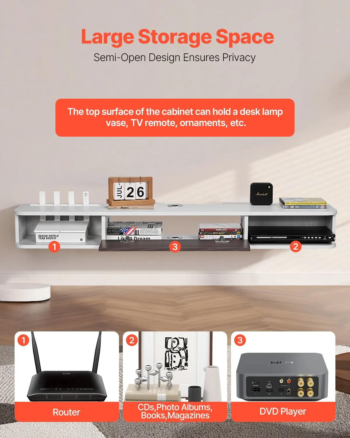 

Плавающая тумба под телевизор, настенный развлекательный центр 55 дюймов с отверстием для кабеля, современная плавающая полка для ТВ с шкафчиком для хранения, комплект