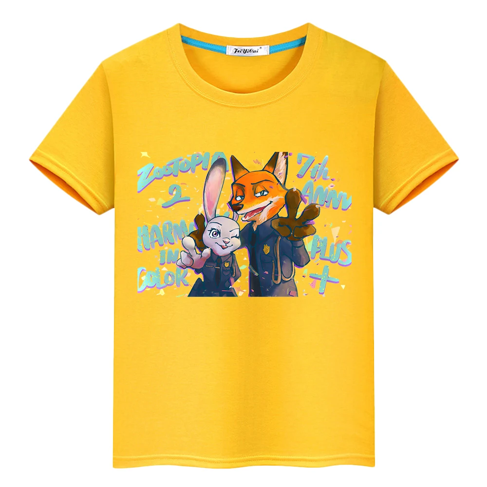 

Disney Print anime Short t shirt for kids boy 10years 100%Cotton Zootopia 2 pride tshirt Kawaii Tops y2k one piece girls clothes