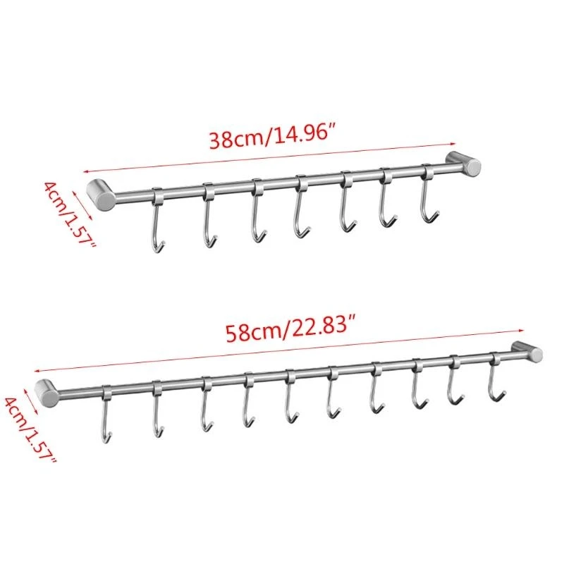 جدار فولاذي مقاوم للصدأ جبل وعاء عموم رف معلق السكك الحديدية المطبخ شريط مستقيم أواني تجهيزات المطابخ المنظم مع خطافات انزلاقية #6
