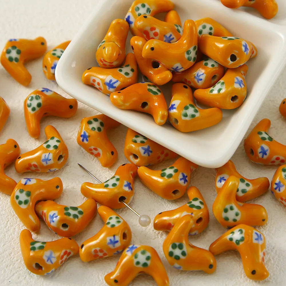 5pcs 13x18mm  Hand Painted Little Bird Ceramic Beads DIY Loose Spacer Porcelain Bead For Jewelry Making Bracelet Earring